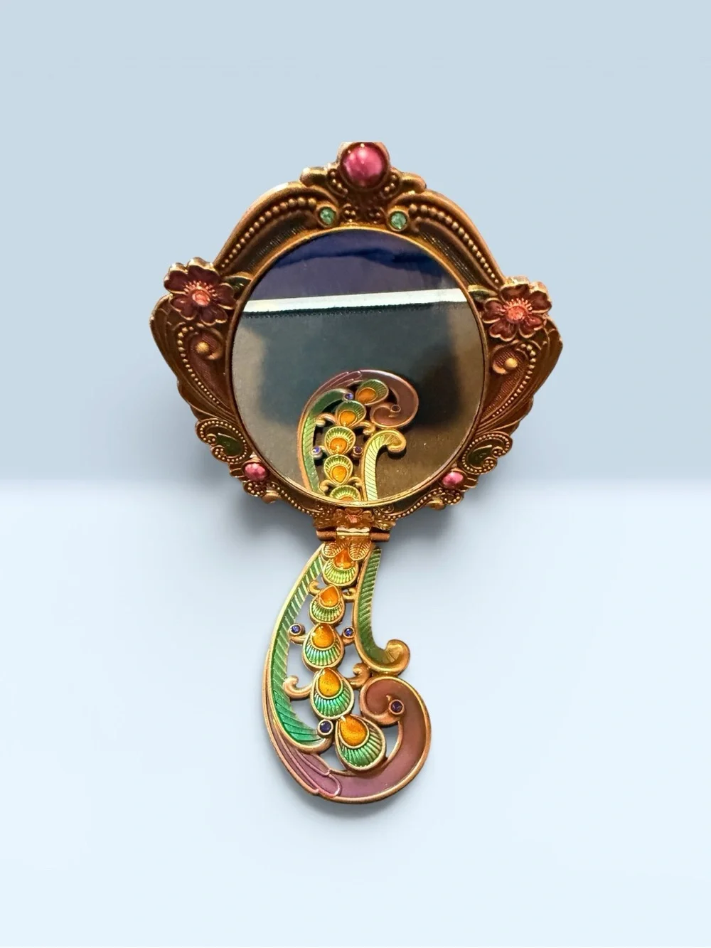 Crème Shop Ornate Peacock Enamel Hand Mirror